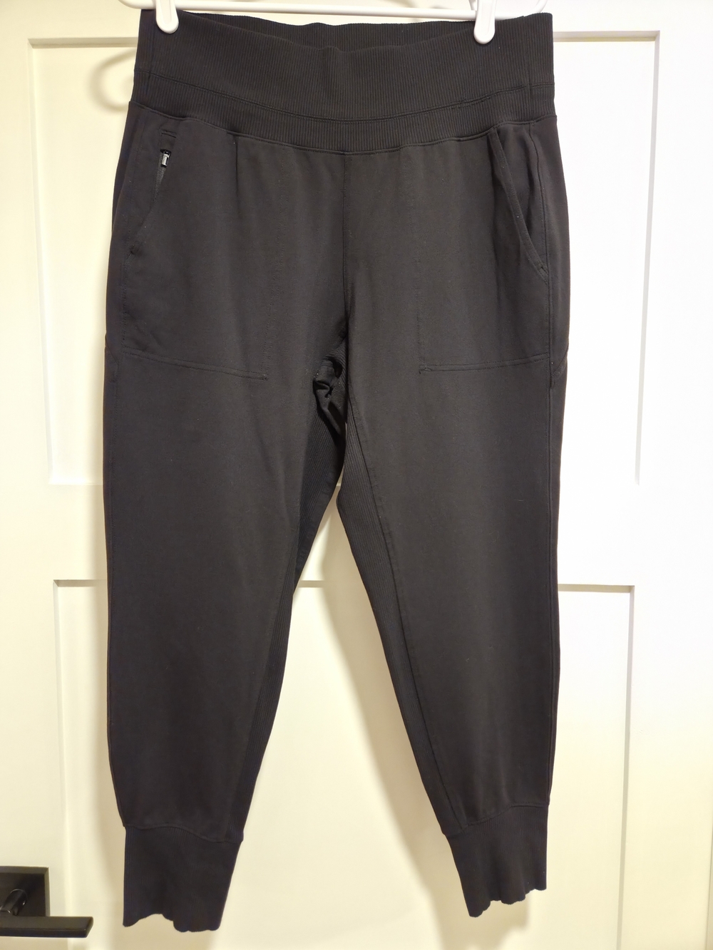 Athleta Venice Joggers Black High Waist Ribbed Travel Pants Medium Petite